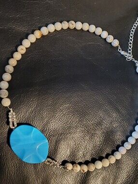 Genuine Turquoise -Beige with Turquoise Blue Sleeping Beauty Pendant Vintage